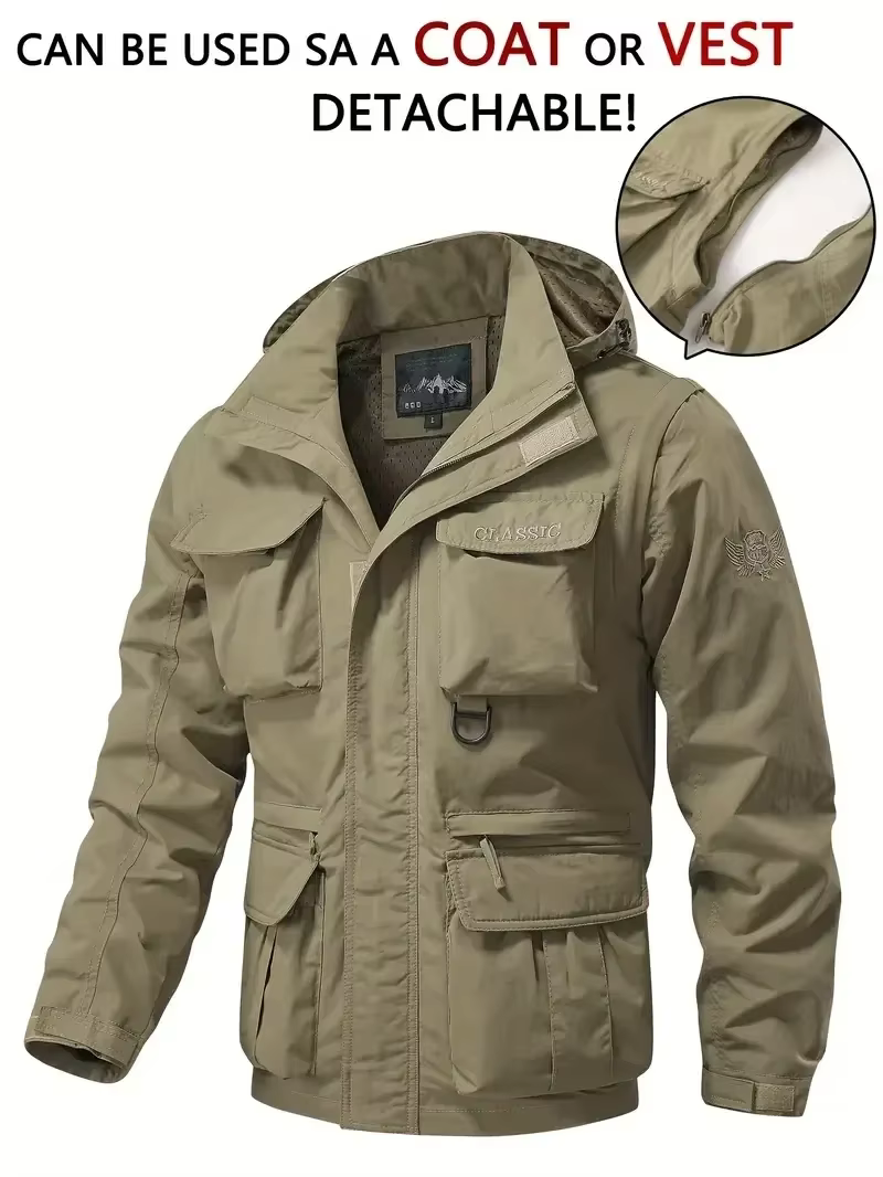 Veste à capuche imperméable et détachable pour hommes