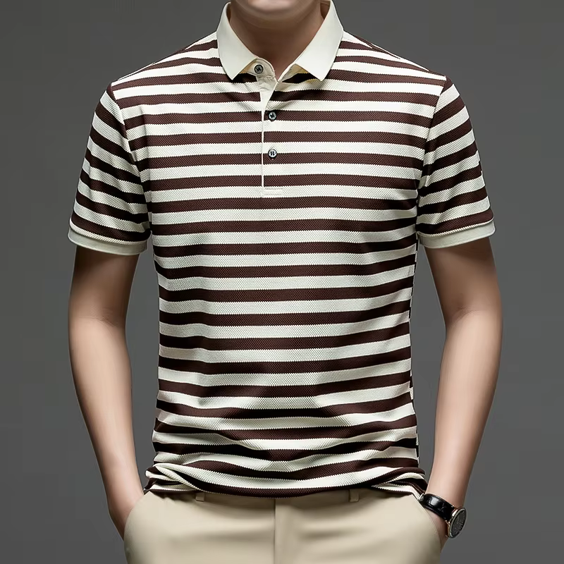 Polo rayé pour hommes, manches courtes