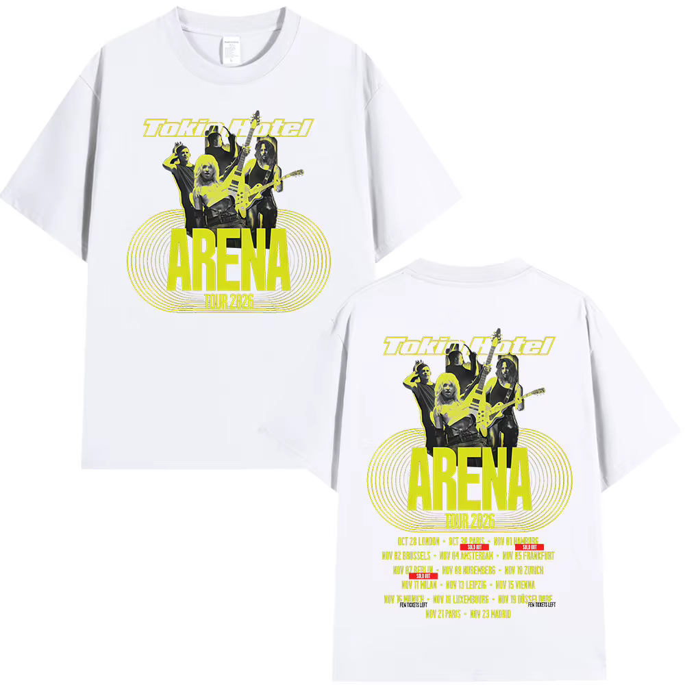 T-shirts de la tournée Arena 2026 du groupe rock Tokio Hotel