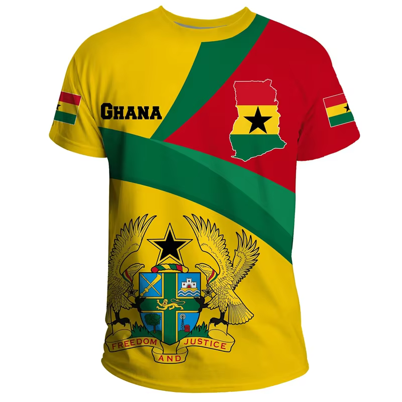 T-shirt africain ghanéen imprimé en 3D pour hommes