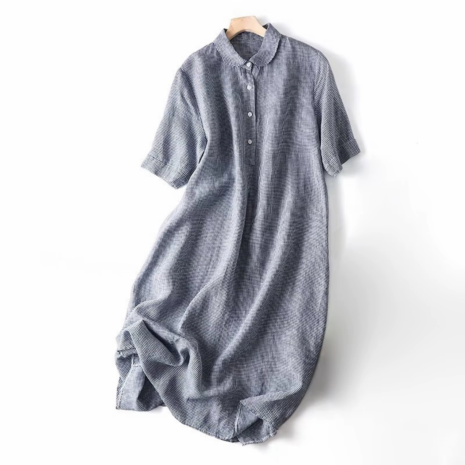 Robe longue à carreaux en lin pour femmes