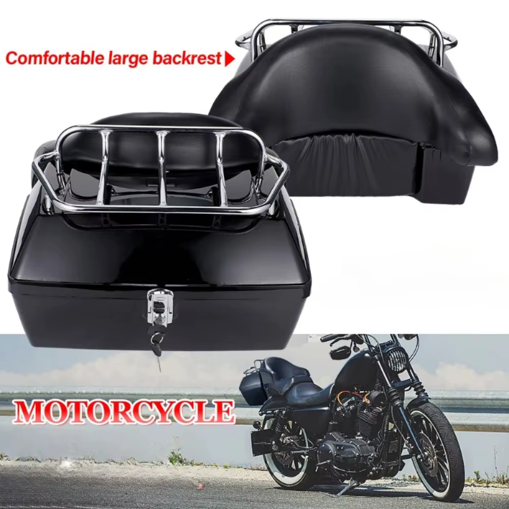Top Case Moto ABS 48L, Boîte Arrière pour Scooter Électrique avec Porte-Bagages, Peut Contenir Deux Casques Intégraux, Dossier Souple