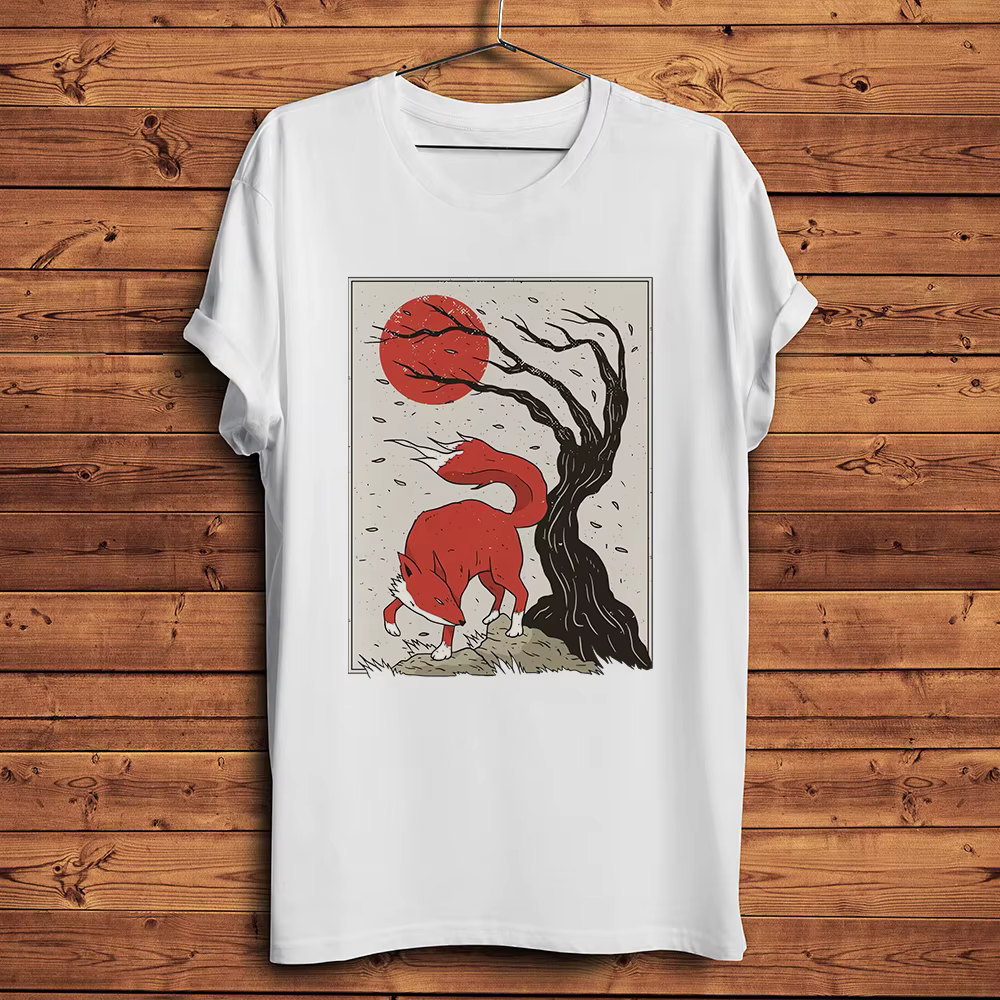 Aquarelle renard rouge drôle naturel t-shirt hommes à manches courtes col rond décontracté anime