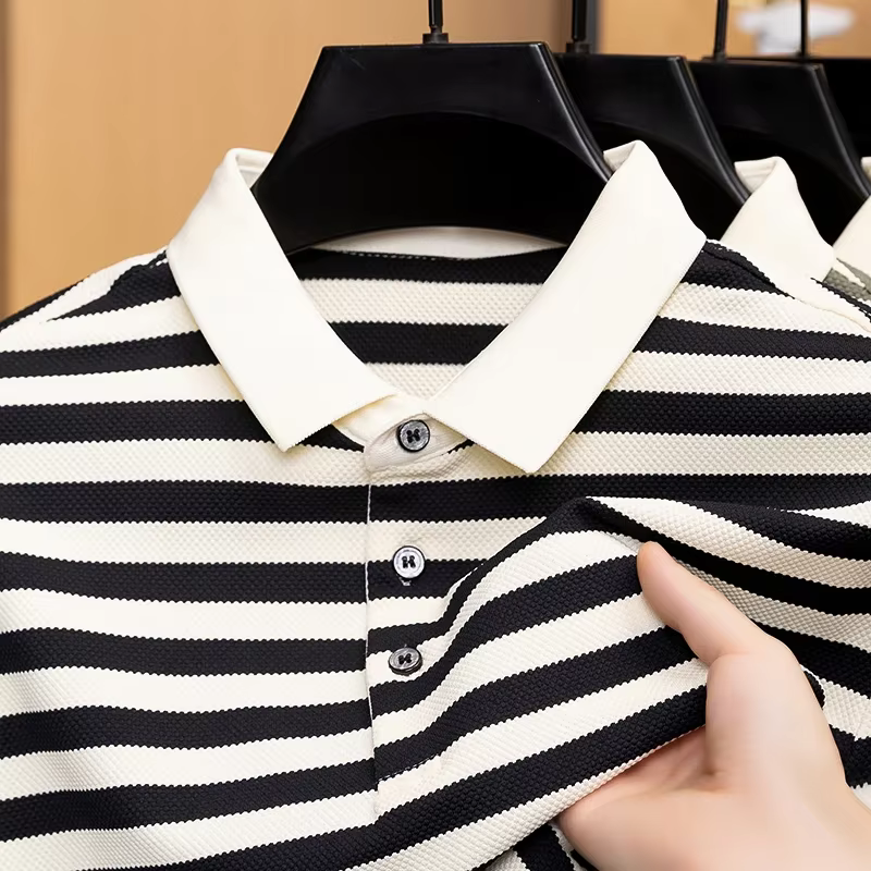 Polo rayé pour hommes, manches courtes