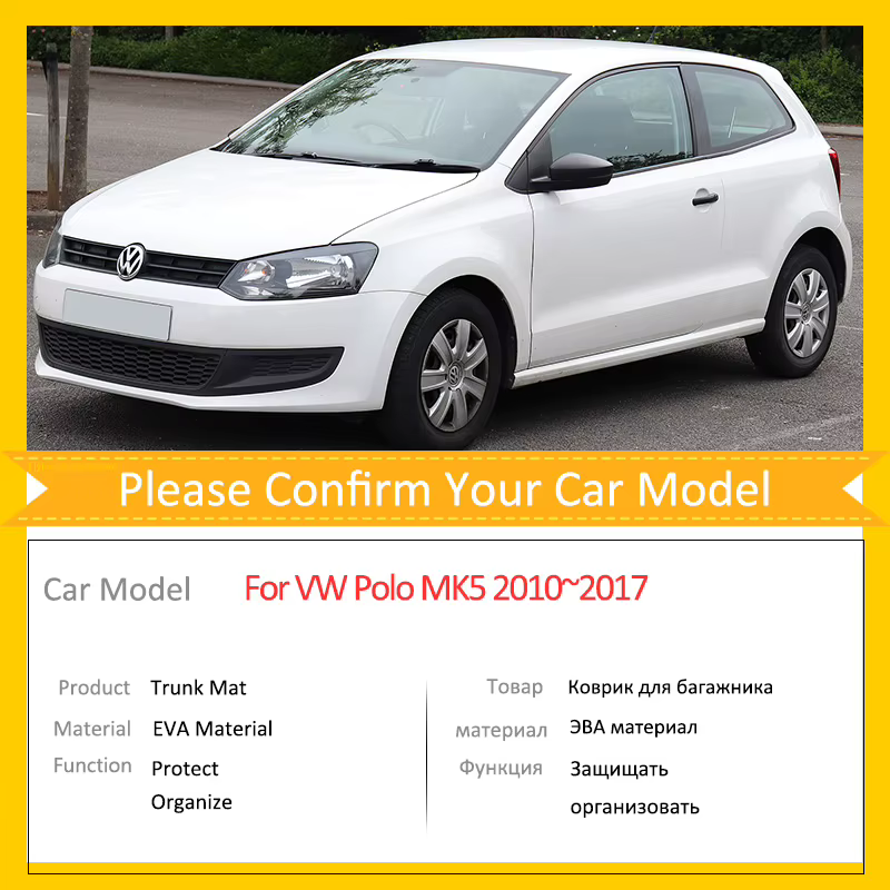 Polymères de coffre de voiture pour Volkswagen VW Polo, 6R, 6C, 61, Mk5, 2010 ~ 2017, accessoires Cargo Boot Pad, protecteur, OligWaterproof, tapis, doublure