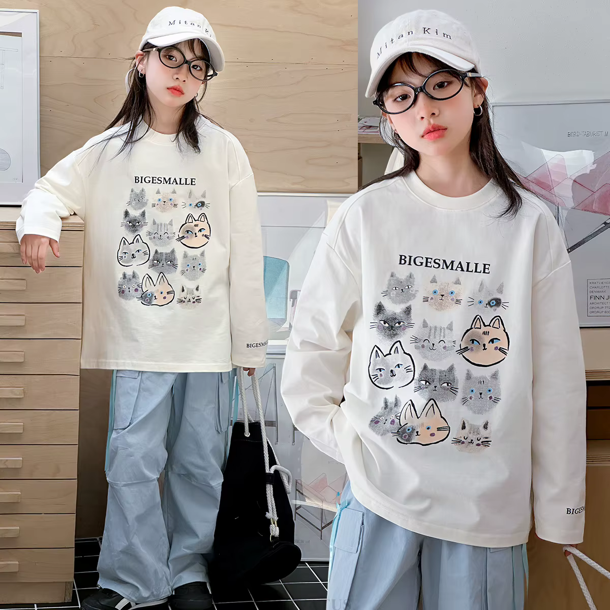 T-shirt en coton à manches longues pour adolescentes