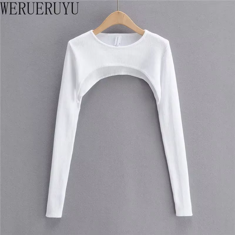T-shirts femmes à manches longues haut court printemps automne Y2k vêtements esthétiques col rond noir blanc Sexy Harajuku tricoté t-shirt 2023