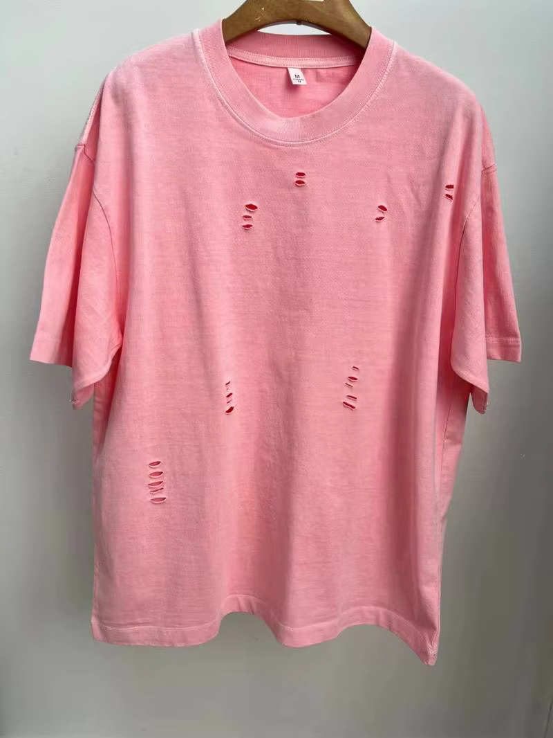 T-Shirt manches courtes col ras du cou déchiré pour hommes et femmes