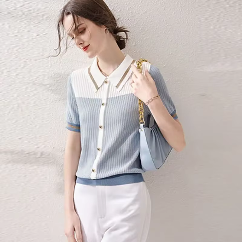 Polo femme bouton T-shirts tricoté mince