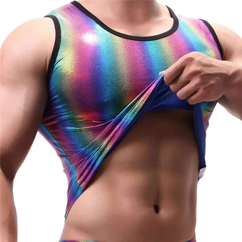 Hommes débardeurs vêtements musculation gymnases débardeur Fitness chemise sans manches rayé brillant maillot de corps mode gilet