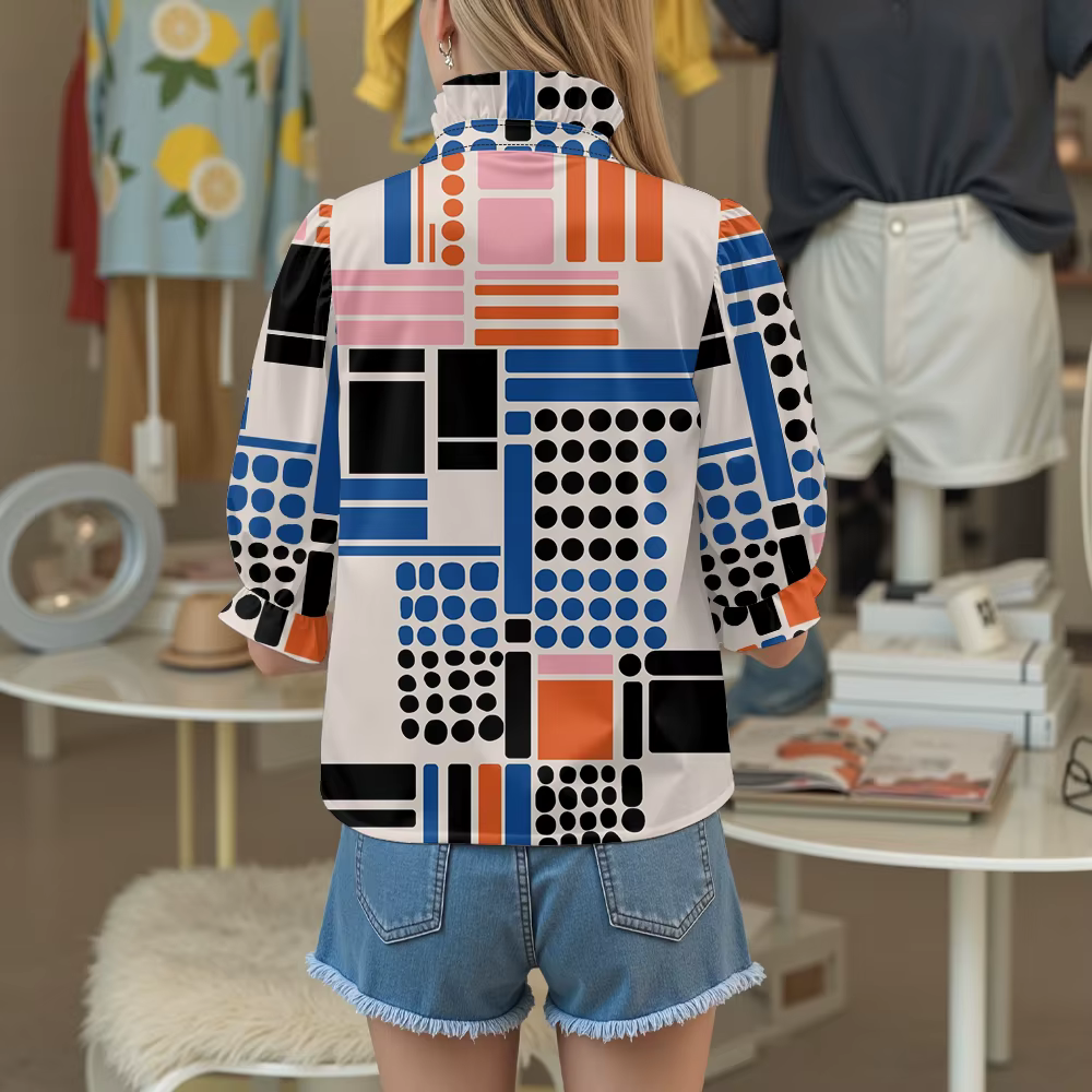 Chemisier à motif géométrique pour femmes