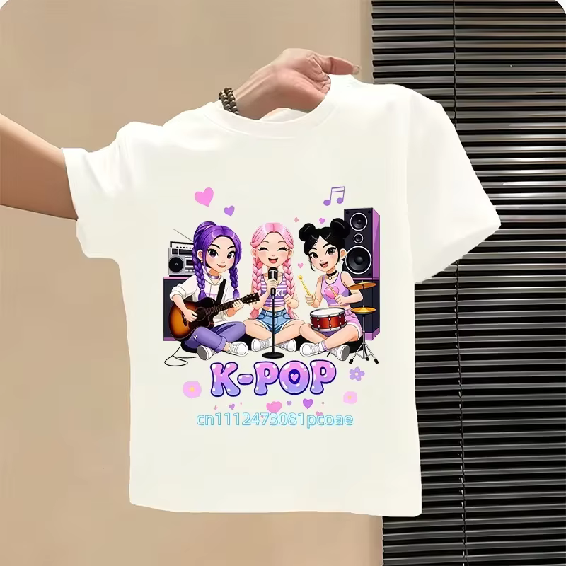 T-shirt Kpop pour enfants, motif dessin animé, manches courtes, haut confortable d'été, cadeau amusant pour les fans, T-shirts Harajuku, vêtements pour filles