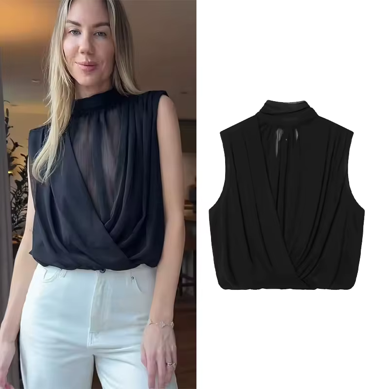 Débardeur drapé à col montant pour femme