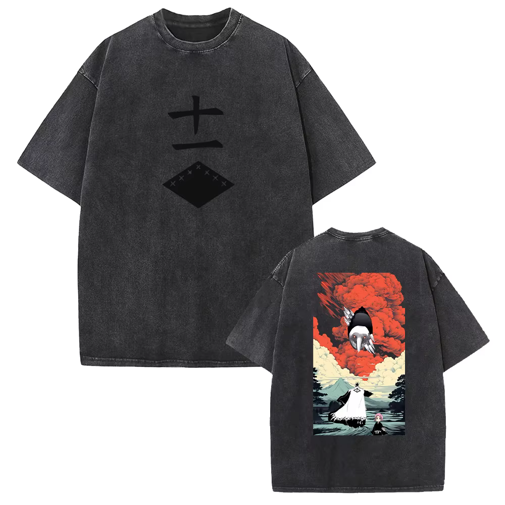 Zaraki Kenpachi eau de javel Anime vêtements hommes femmes surdimensionné T-shirts à manches courtes lavé t-shirt rétro