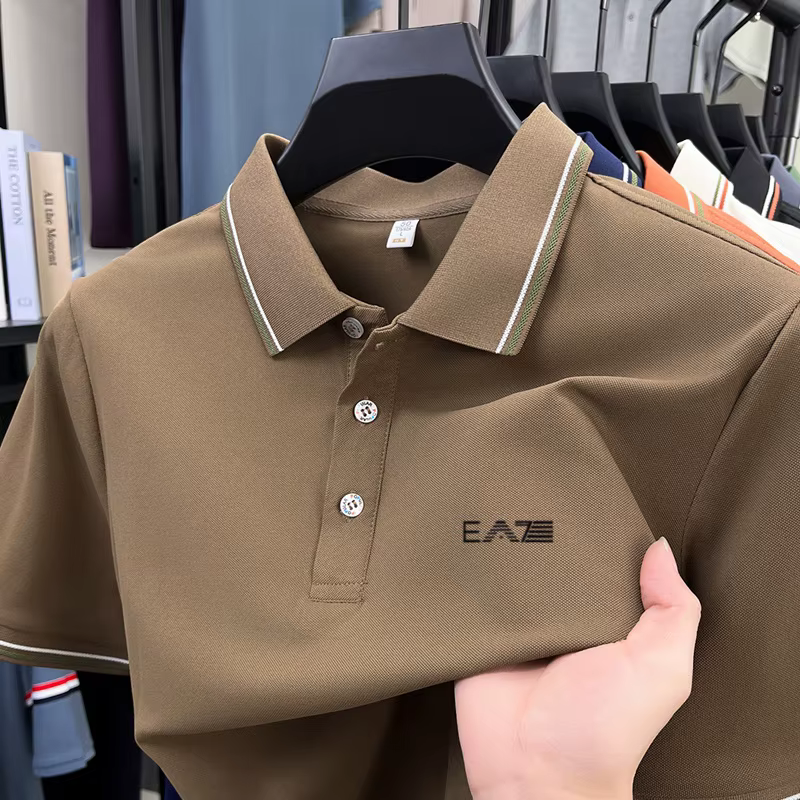 Polo à manches courtes imprimé avec lettres de marque de luxe pour hommes