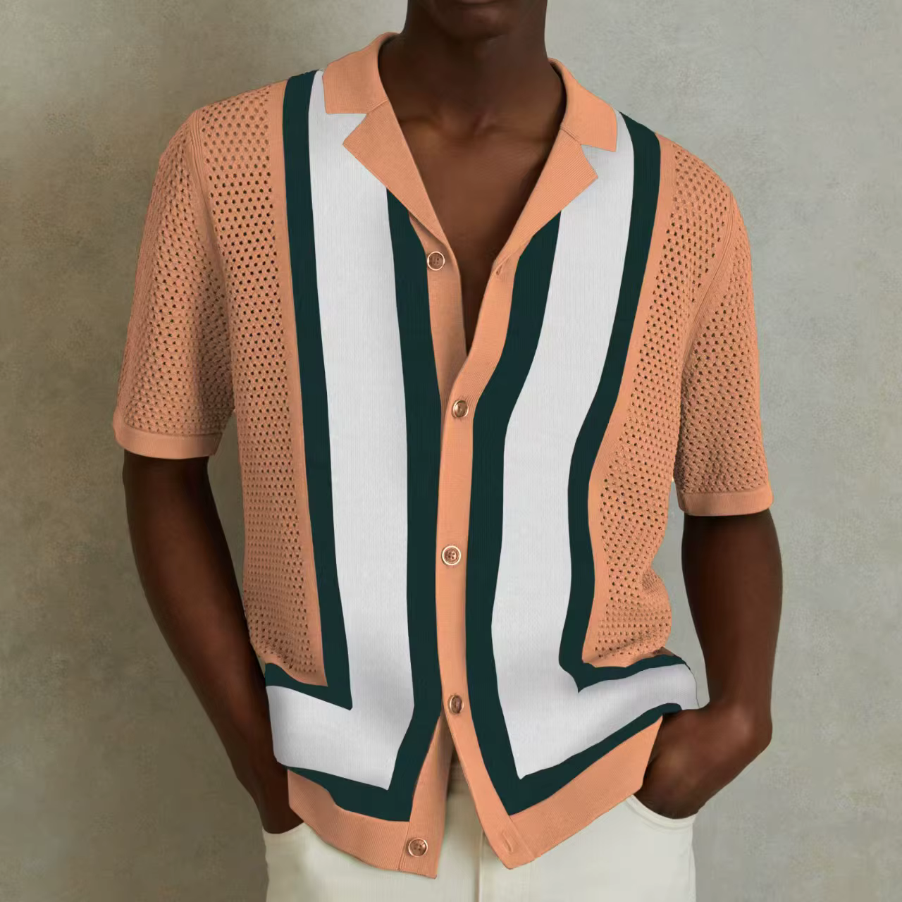 2025 été hommes tricoté polos britannique rétro rayure Patchwork
