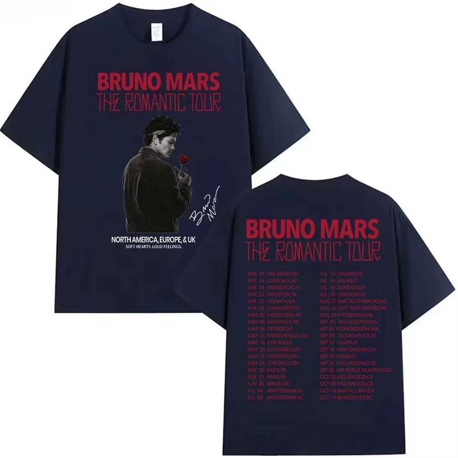 T-shirt Bruno Mars The Romantic Tour pour hommes et femmes