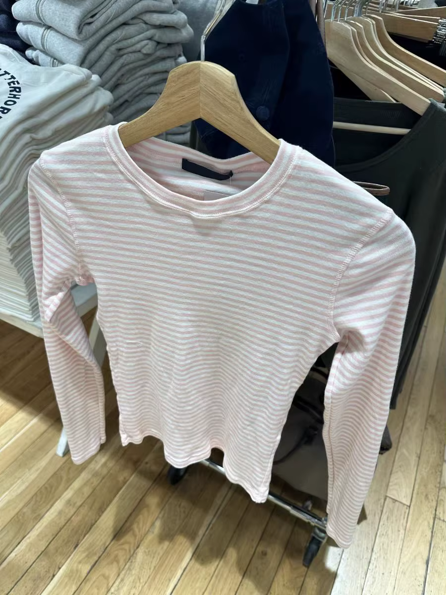 T-shirt à manches longues à rayures roses pour femme