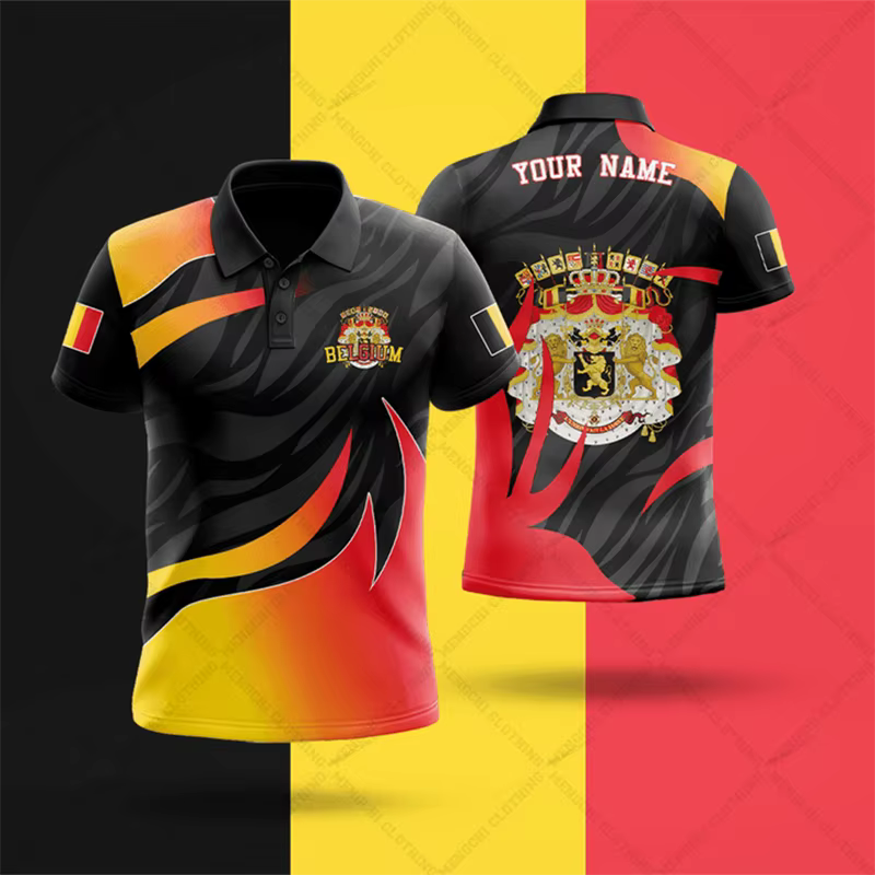 Polo personnalisé avec drapeau belge et motif flamboyant