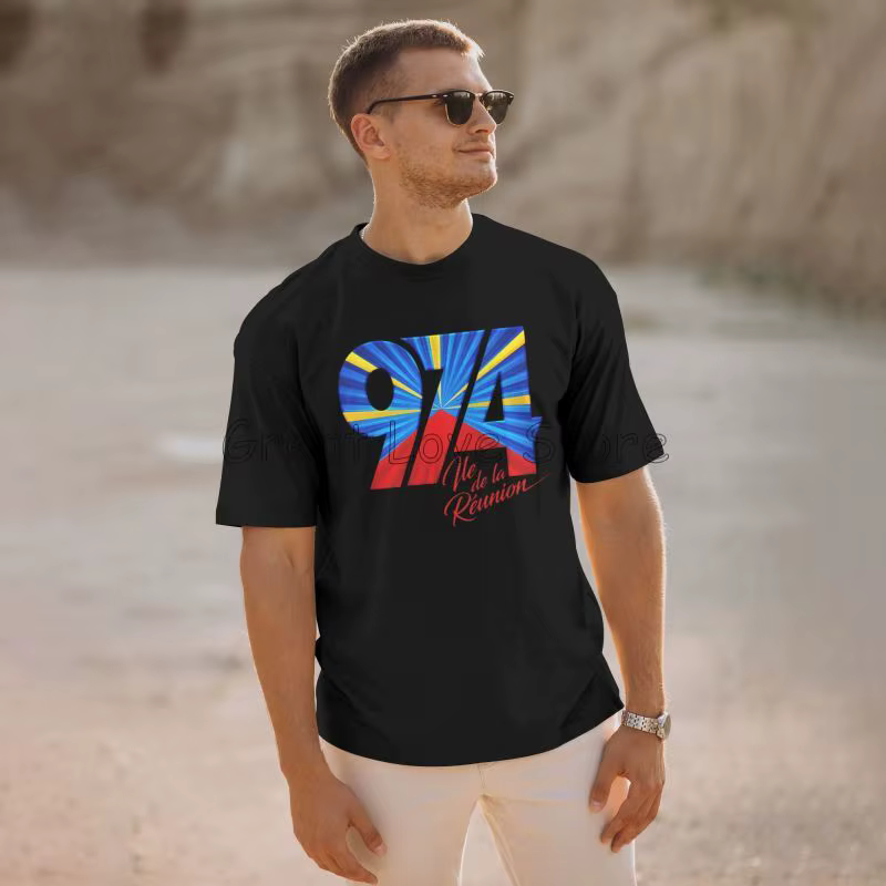 Personnalisé 974 île de la réunion Logo imprimé T-shirt hommes coton graphique t-shirts été décontracté grande taille