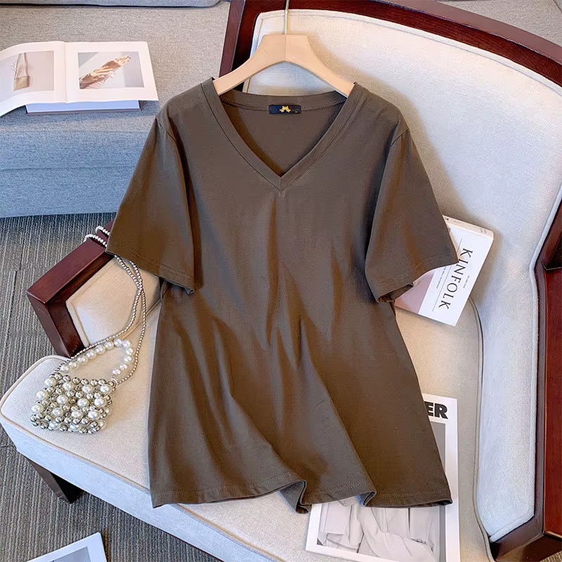 T-shirt ample à manches courtes et col en V pour femme