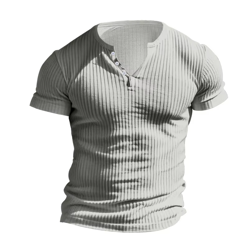 T-shirt Henley à Manches Courtes pour Homme, Coupe Cintrée, Col Rond, Couleur Unie, Décontracté, Été
