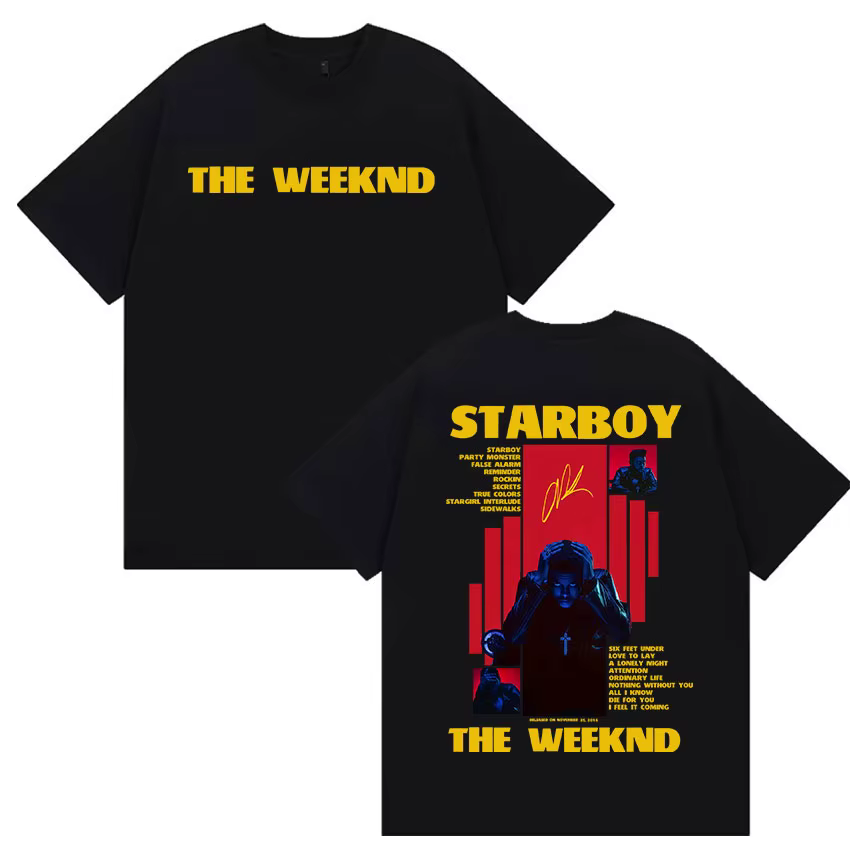 Rappeur THE WEEKND STARBOY Album 2025 Merch t-shirts hommes rue gothique Hip Hop rétro coton à manches courtes T-shirt Y2k Streetwear