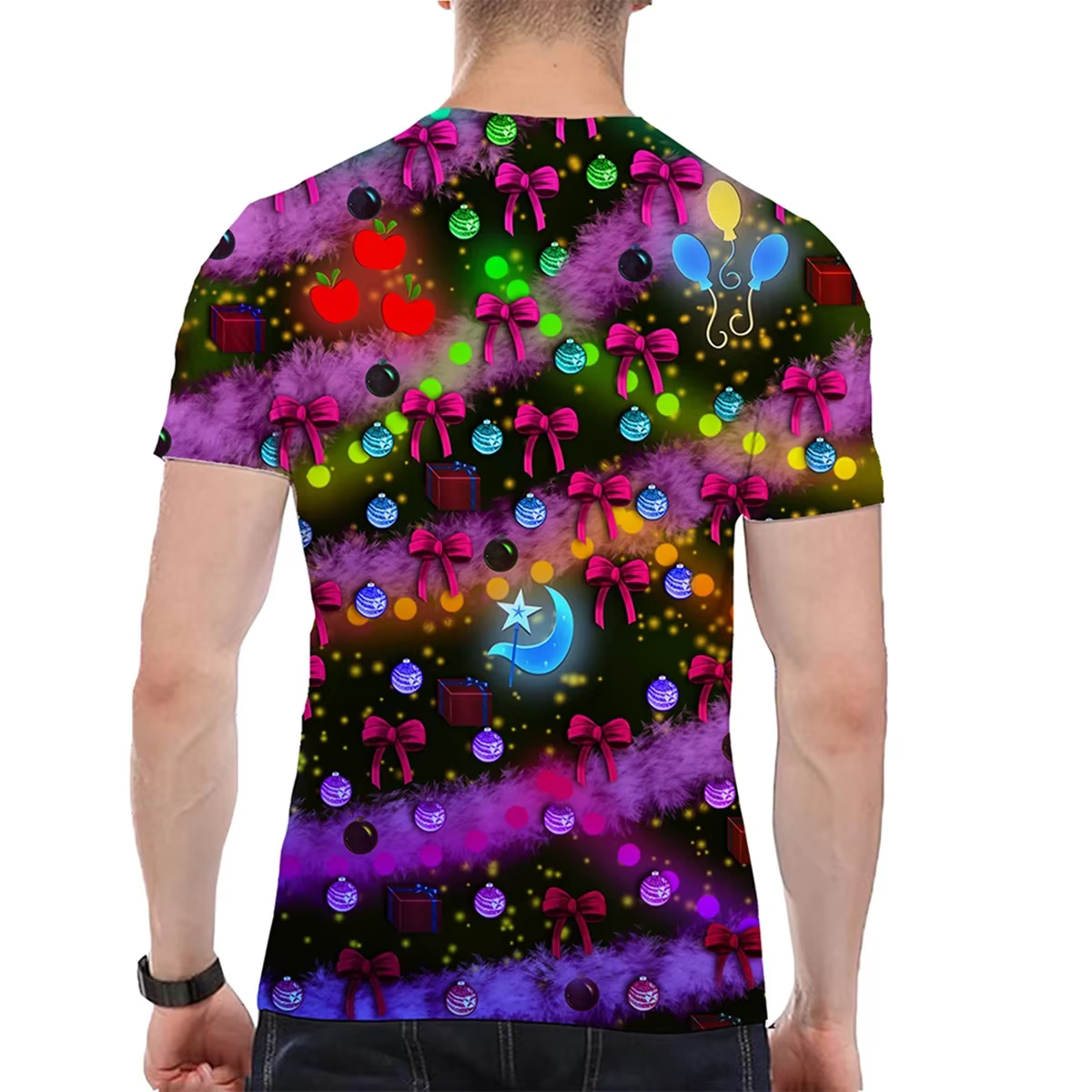 T-shirt de Noël : imprimé arbre lumineux 3D avec effets spéciaux | L'article de mode d'ouverture pour les célébrations