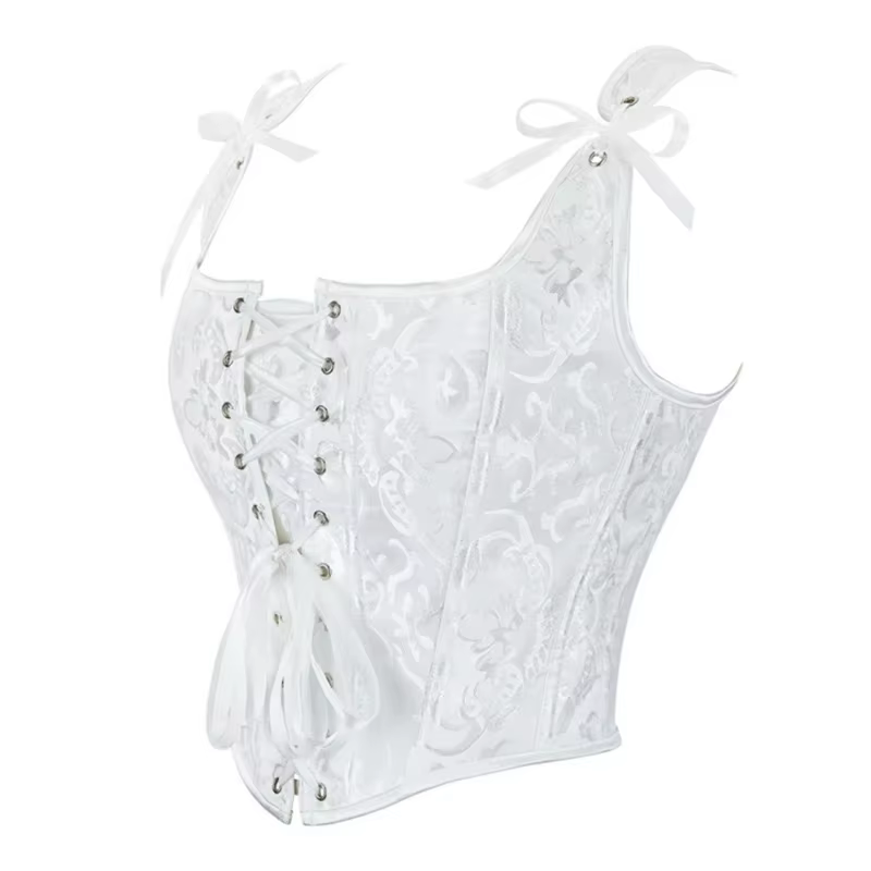 Blanc victorien Vintage Jacquard gilet femme avant à lacets débardeur hauts Corset Punk Goth vêtements Sexy Corselet femmes Shapewear