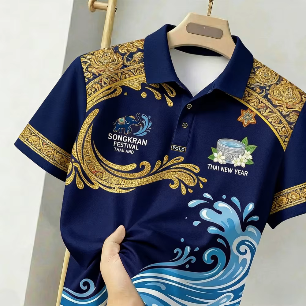 Polo Homme Street 2026 - Imprimé 3D Festival de l'Eau - Respirant et Séchage Rapide - Adapté à Toutes les Saisons