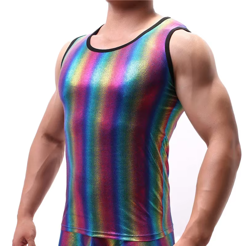 Hommes débardeurs vêtements musculation gymnases débardeur Fitness chemise sans manches rayé brillant maillot de corps mode gilet