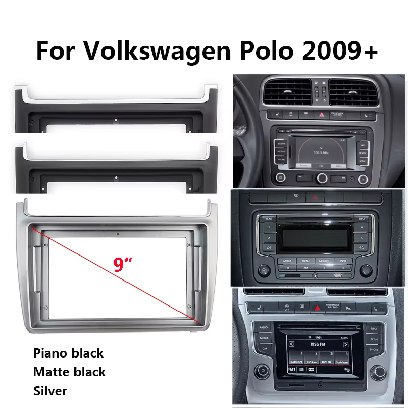 Façade de tableau de bord pour autoradio de 9 pouces, pour Volkswagen Polo Mk5(6R/6C) 2009-2018, panneau de montage stéréo, façade de montage