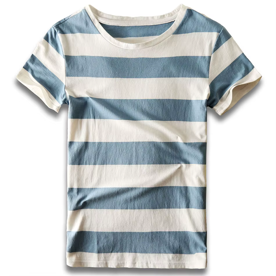 Hommes rayé T-Shirt rayures haut t-shirts mâle mode à manches courtes bleu rouge blanc noir
