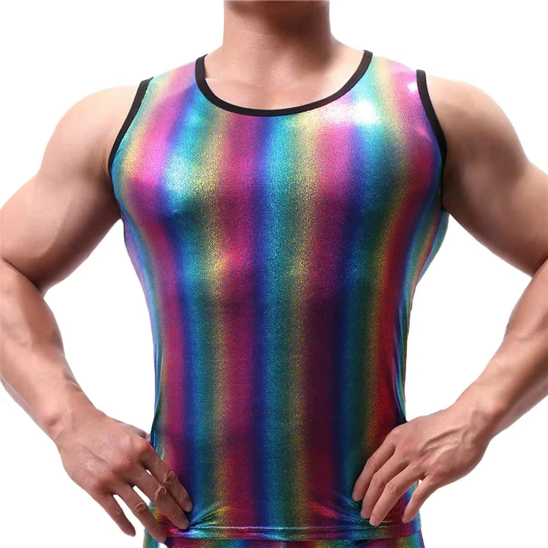 Hommes débardeurs vêtements musculation gymnases débardeur Fitness chemise sans manches rayé brillant maillot de corps mode gilet