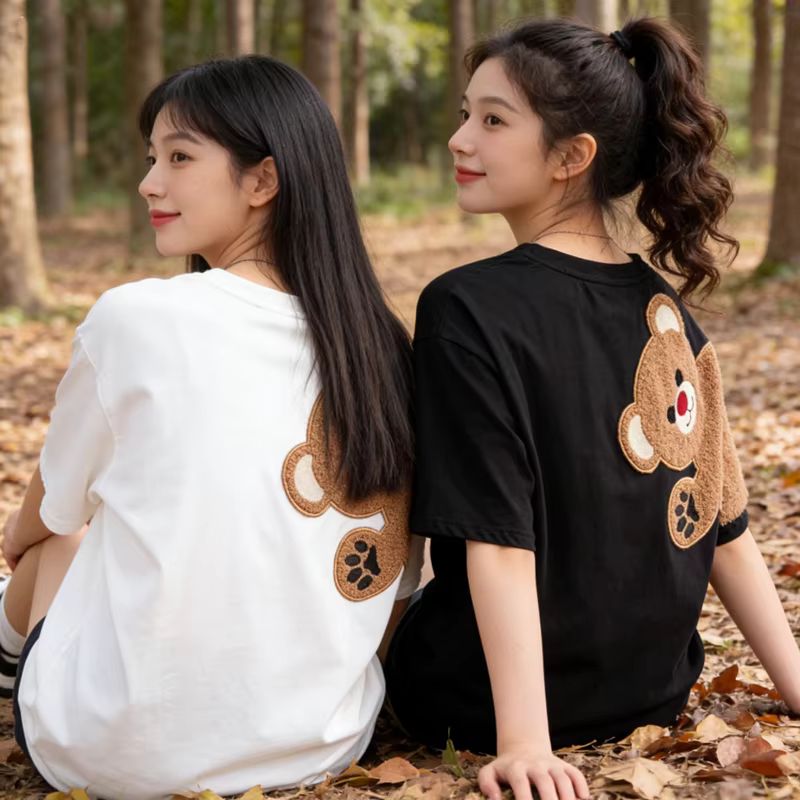 Nouveauté Été 2026 T-shirt Femme à Broderie Ours et Flocage