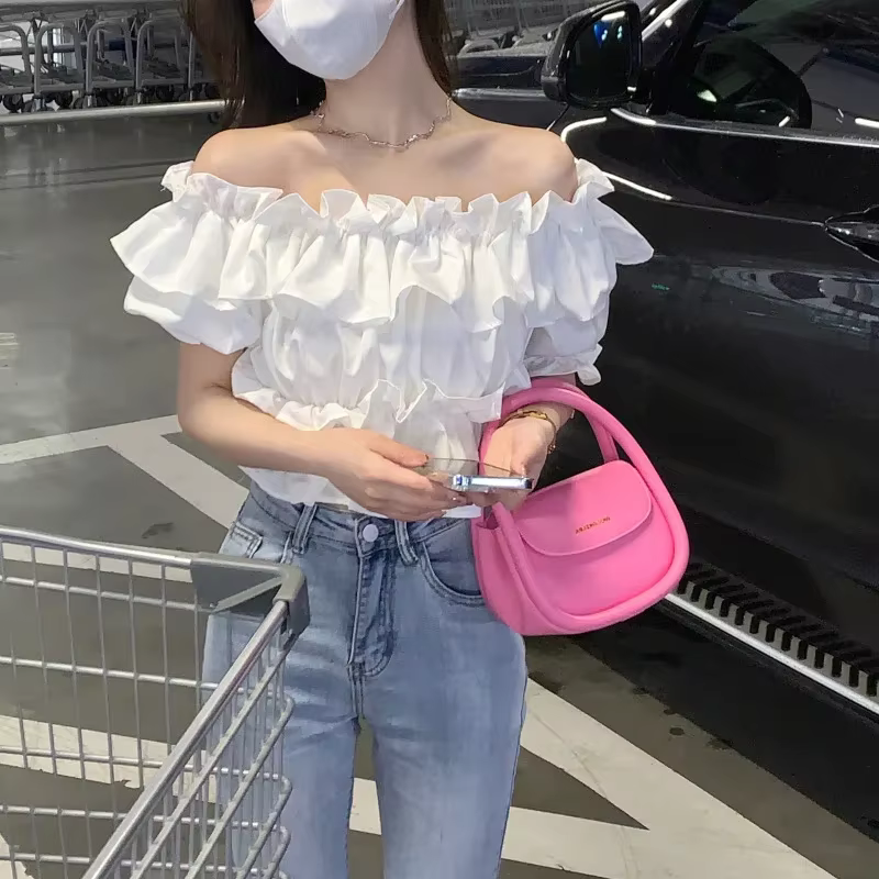 T-shirt à manches courtes à volants pour femme