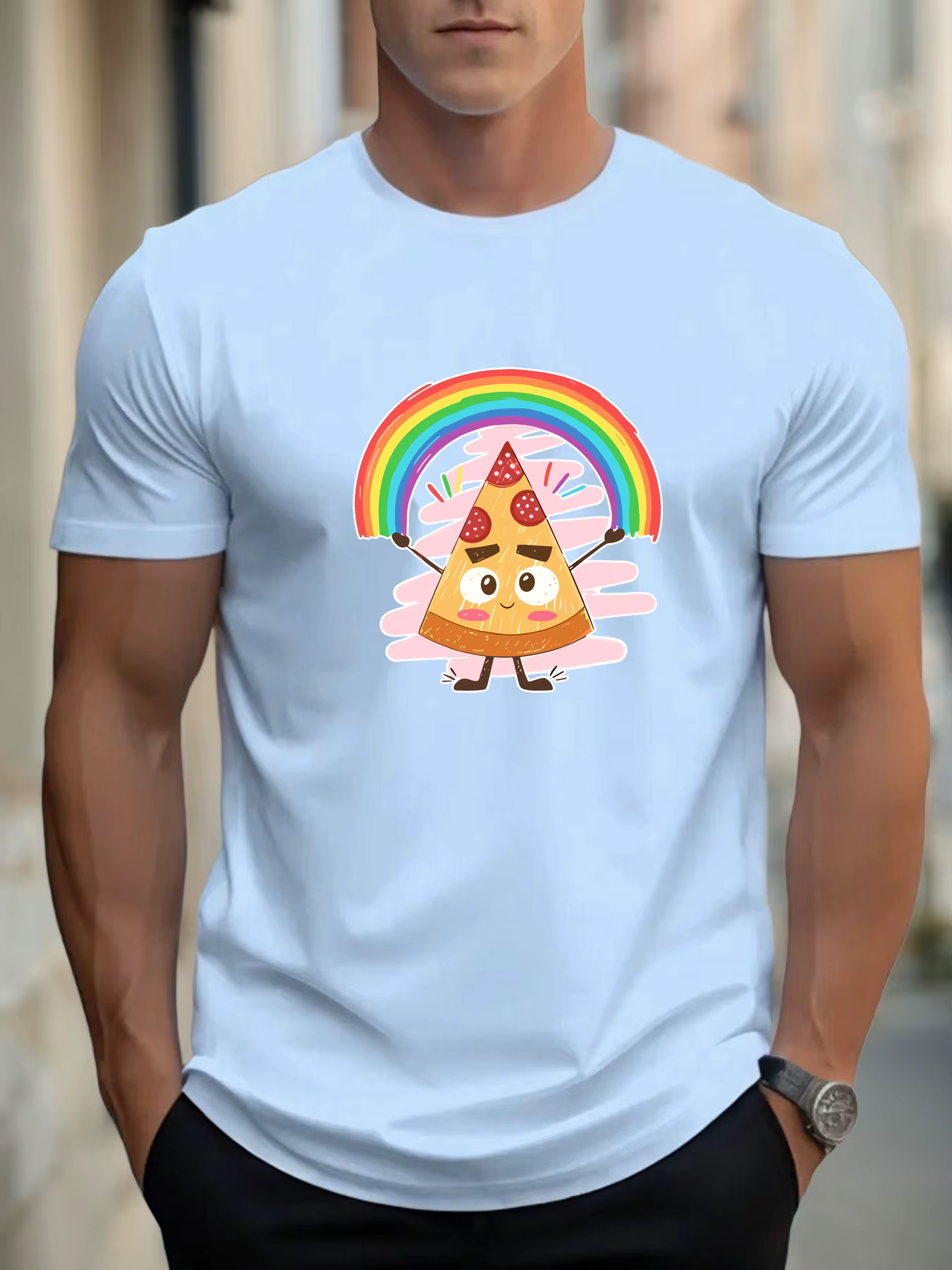 T-shirts pour hommes pizza 100 % coton impression graphique été t-shirt col rond décontracté respirant style de rue haut quotidien
