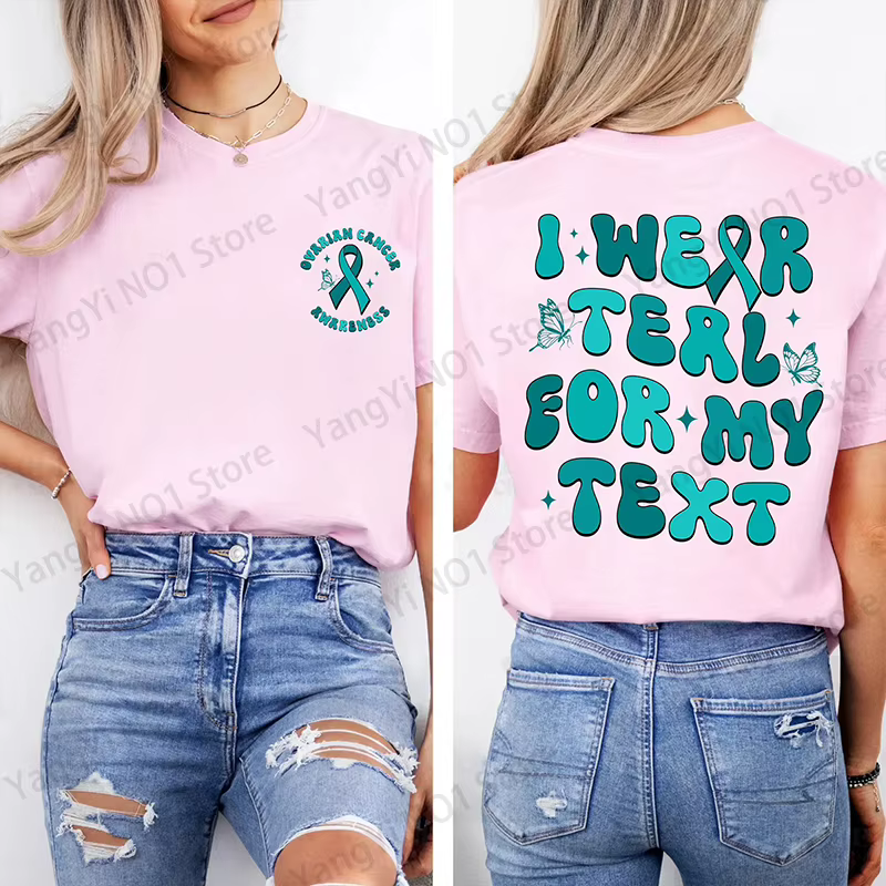 T-shirt de sensibilisation au cancer ovarien avec ruban turquoise – Je porte