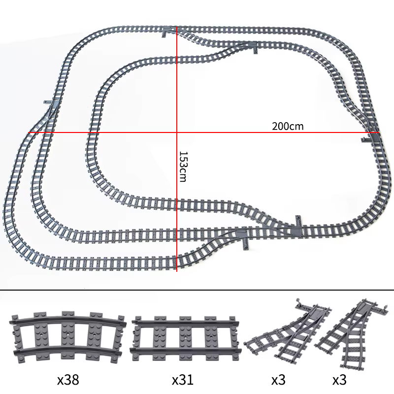 Trains de ville de haute technologie, voies flexibles, Rails droits et incurvés, interrupteur de croisement, blocs de construction en briques, jouets créatifs pour enfants