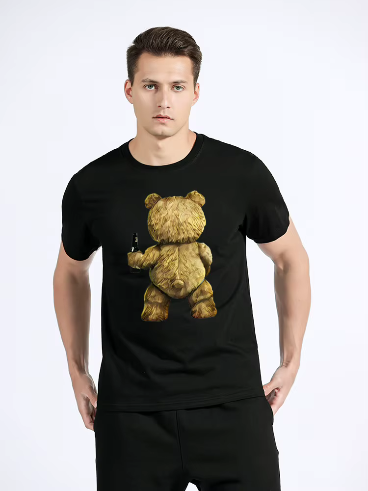 T-shirt imprimé ours en peluche à manches courtes pour hommes et femmes