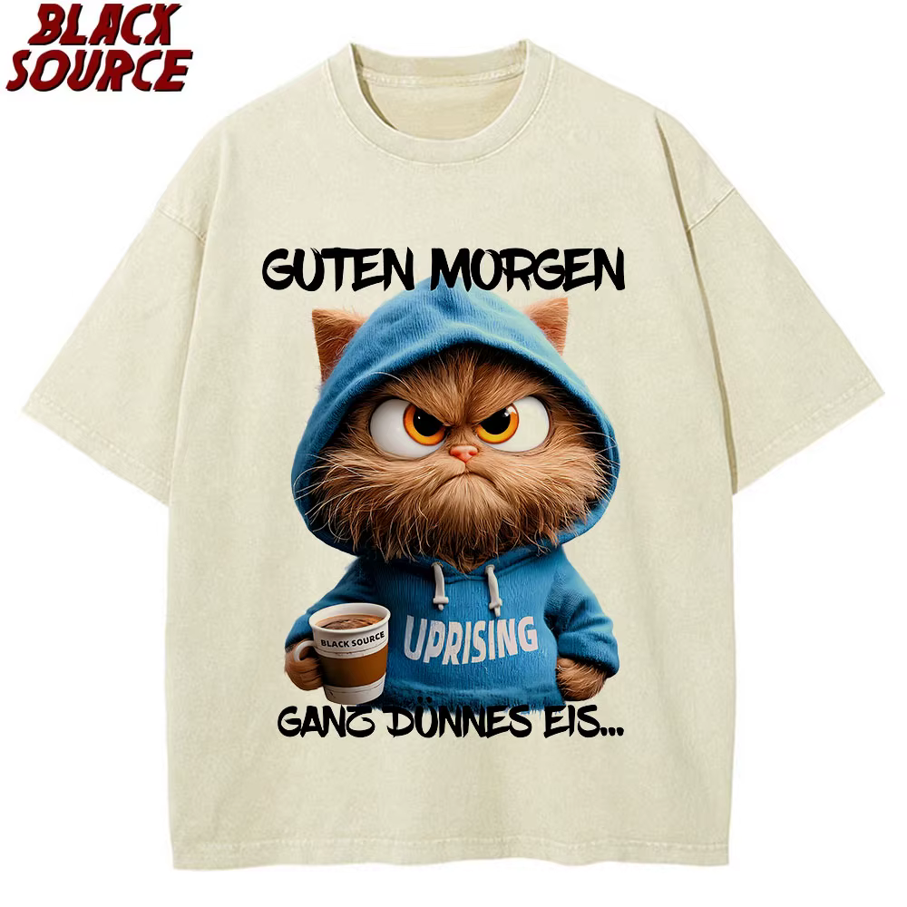 T-shirt humoristique pour homme T427 avec motif chat allemand « Guten Morgen Ganz Dünnes Eis »