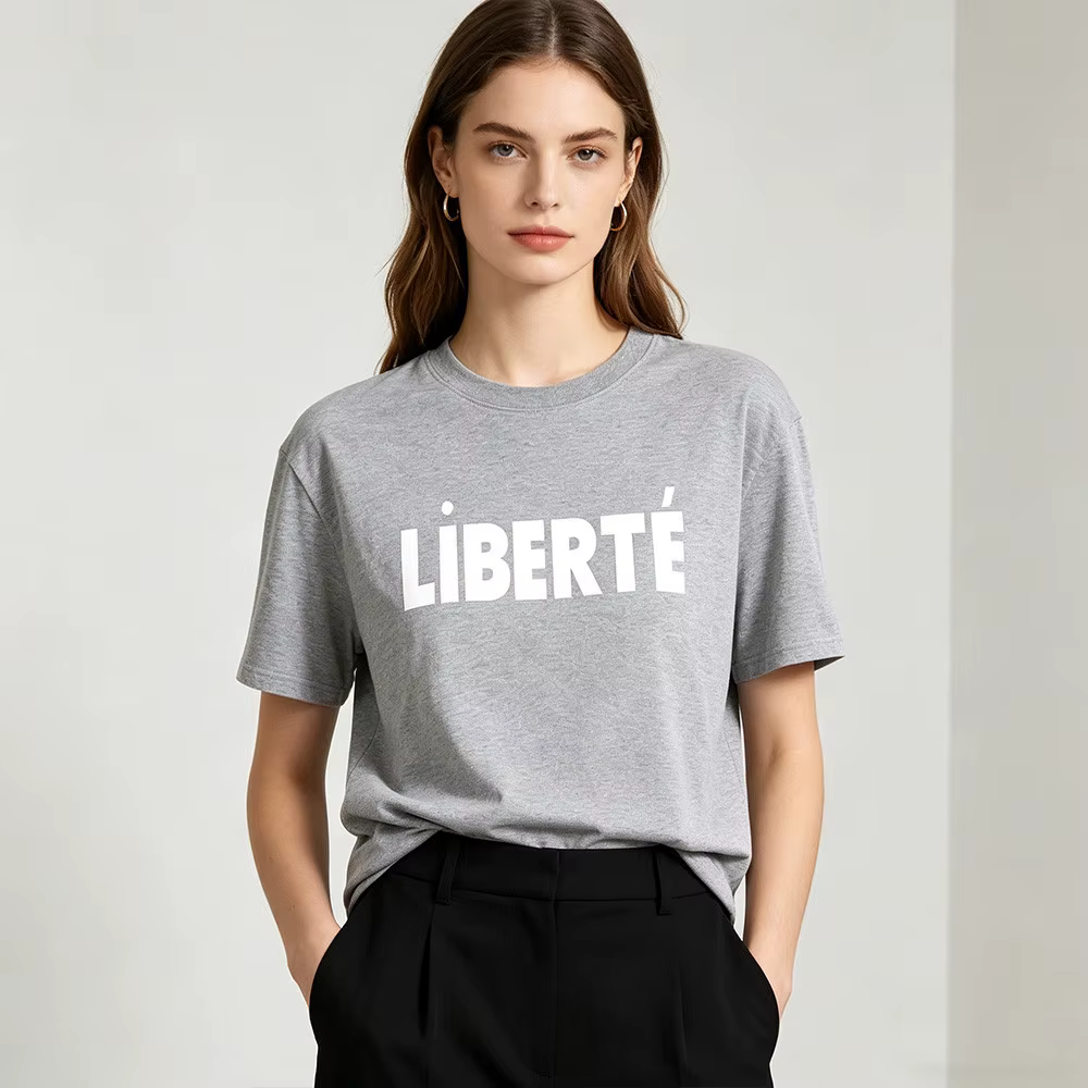 Liberte lettres françaises impression femme élégant à manches courtes t-shirts été ample coton décontracté hauts Ins
