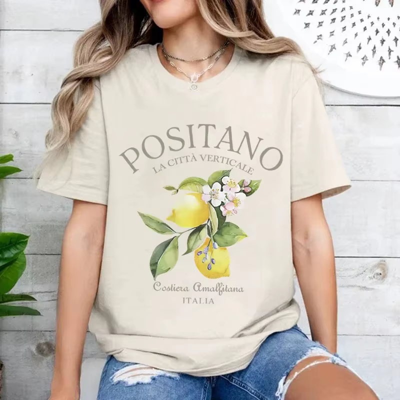 T-shirt à manches courtes imprimé citron Positano unisexe