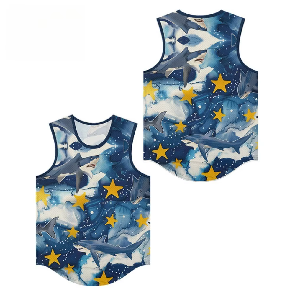 Débardeur pour hommes gilets étoiles requins imprimé tendance vêtements de plage respirants essentiel sans manches