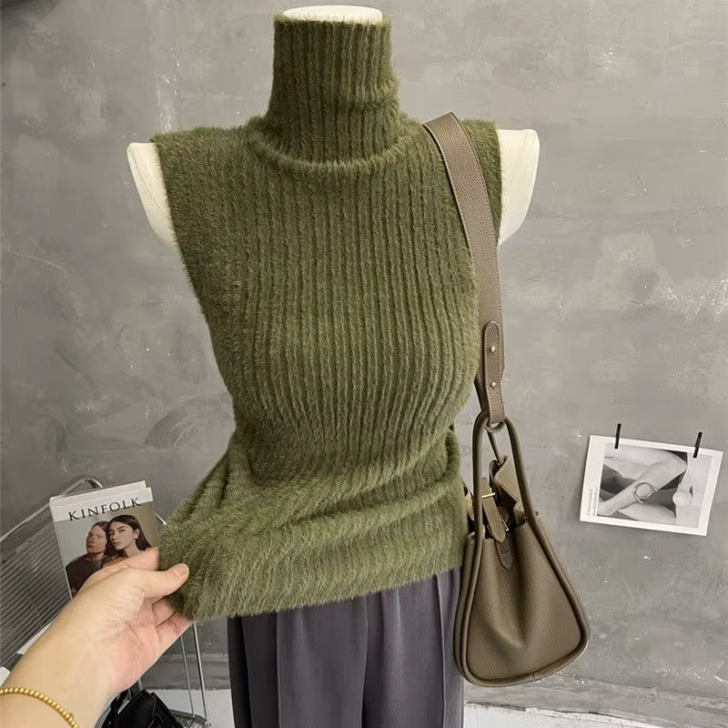 Pull gilet sans manches à col haut