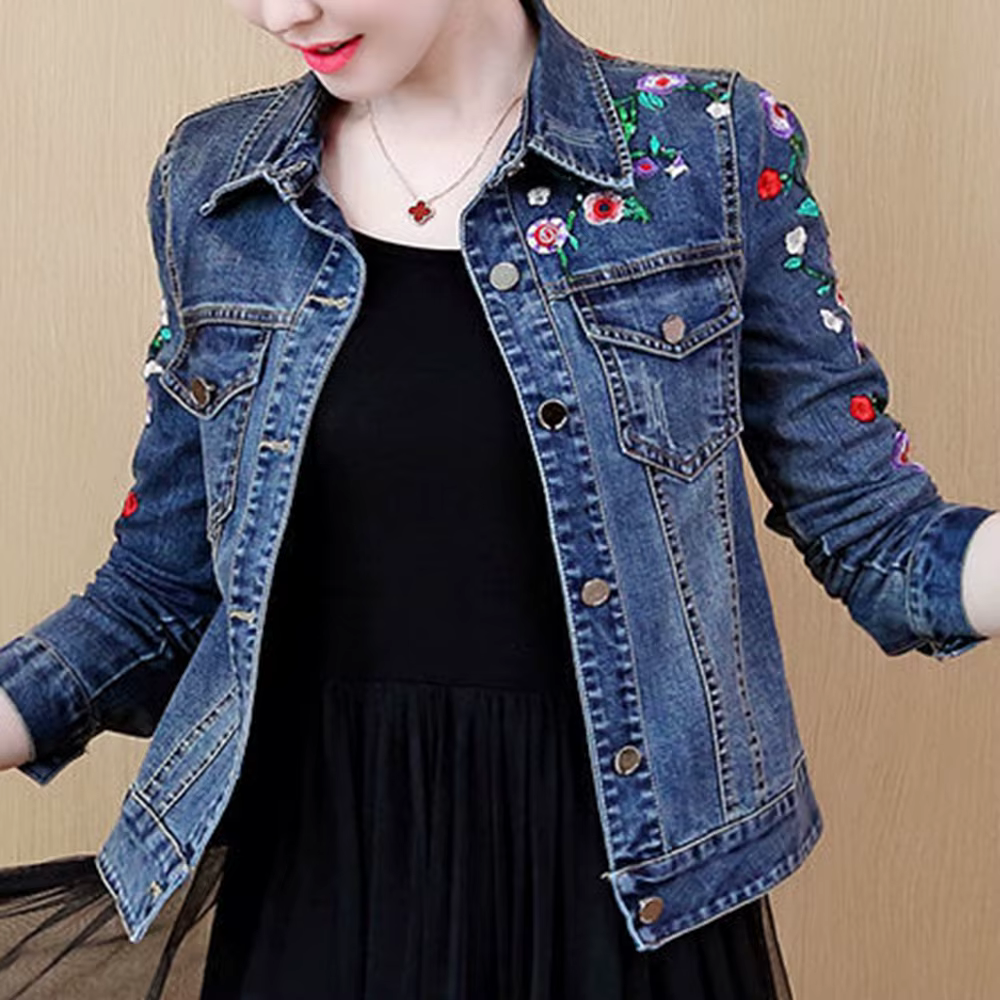Veste en jean brodée femme courte 2025 printemps et automne nouvelle
