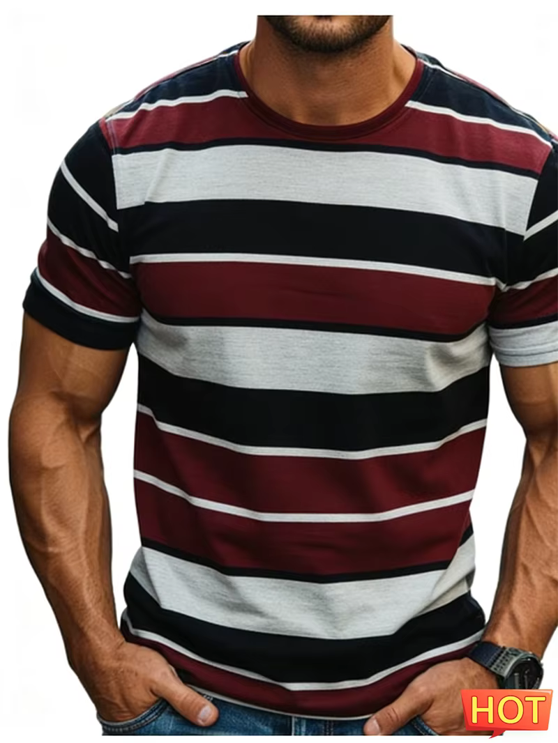 T-shirts graphiques rayés simples pour hommes