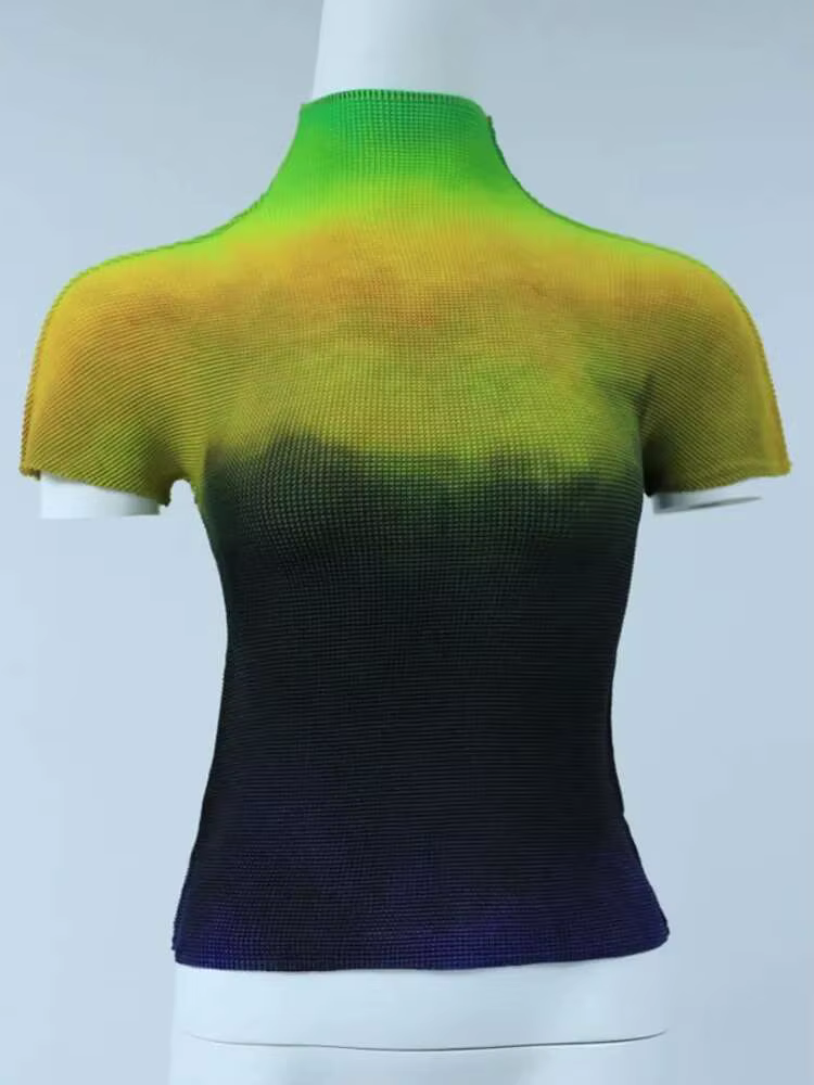 LANMREM 2025 été nouveau T-shirt tout-match pour Famale haute qualité Style mince tissu élastique à manches courtes hauts femmes décontracté YJ780
