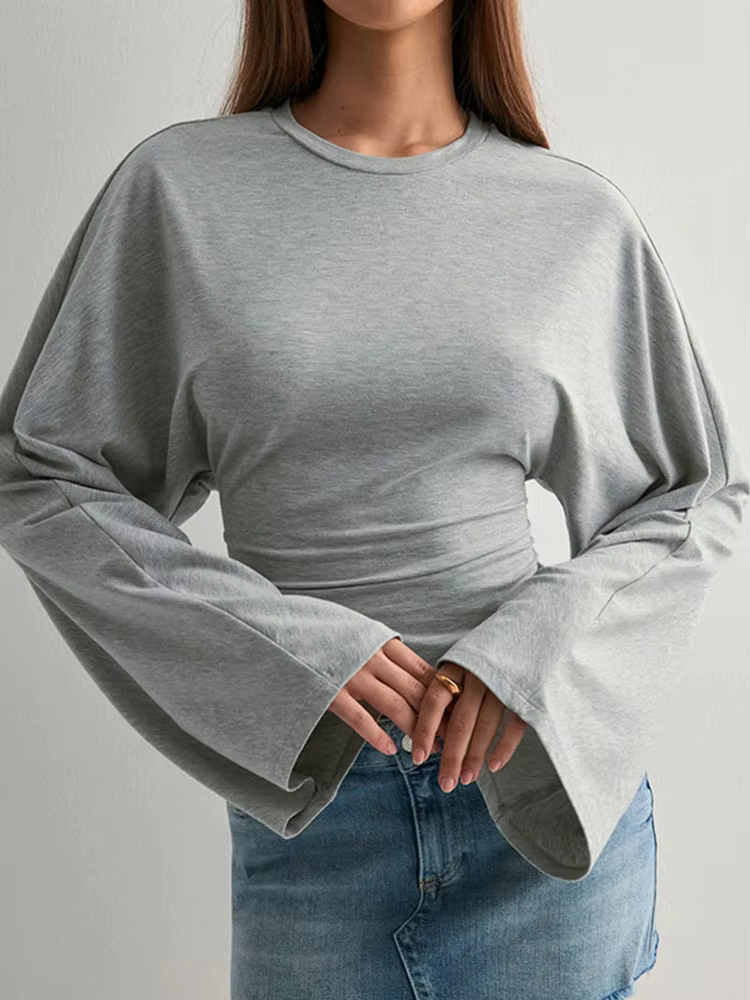 T-Shirt slim à manches longues et col rond pour femme