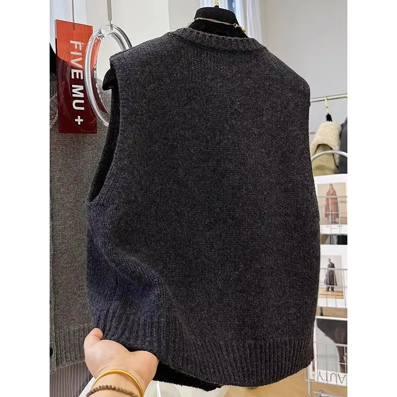 Pull et gilet à col rond pour femmes, haut Slim polyvalent à simple boutonnage de Style rétro